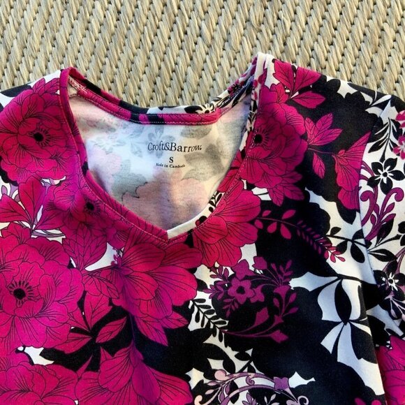 CROFT AND BARROW LADIES MULTI COLORED LS FLORAL TSHIRT TEE TOP SIZE S - Picture 6 of 10